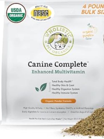 Wholistic Pet Organics Canine Complete multivitamin for dogs.