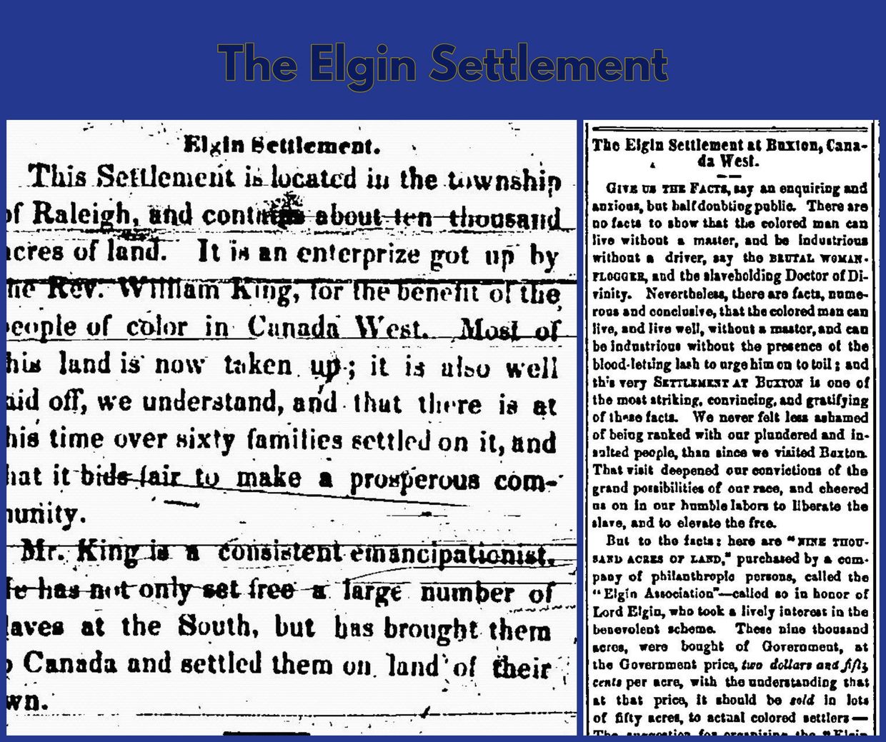 Articles from the Voice of the Fugitive, 2 Dec 1851 and Frederick Douglass's Paper, 25 Aug 1854