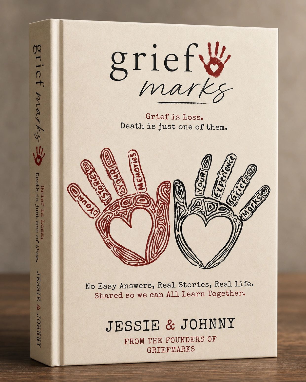 Book titled "grief marks" about grief and loss.