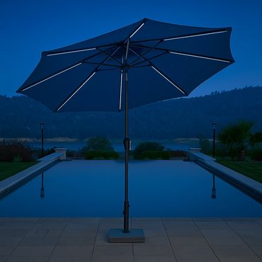 Parasol LED (solaire) bleu azure 