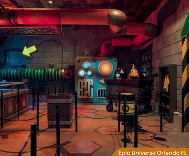An industrial-themed escape room with pipes, gauges, and warning signs.