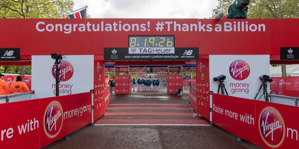 Finish line of the 2019 Virgin Money London Marathon.