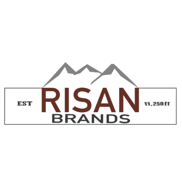 Logo of Risan Brands featuring stylized mountains and establishment year.