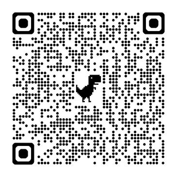 A dotted QR code with a pixelated dinosaur in the center.