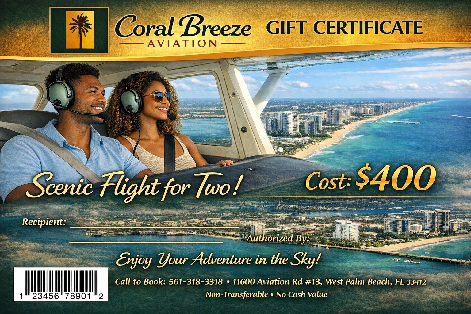 Surprise your friends and family with the gift of adventure. Coral Breeze Aviation  