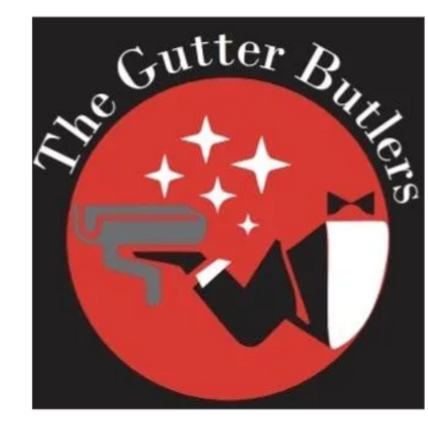 Logo for The Gutter Butlers featuring a bow-tied butler and stars.