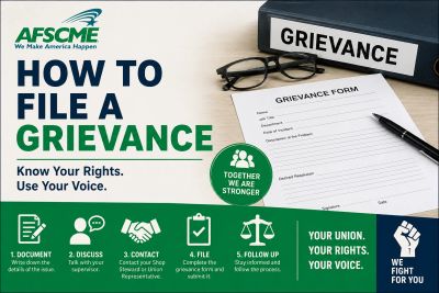 AFSCME guide on filing grievances with clear steps and union support.