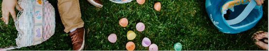 Easter Egg Hunt on the lawn - colorful eggs scattered in the grass