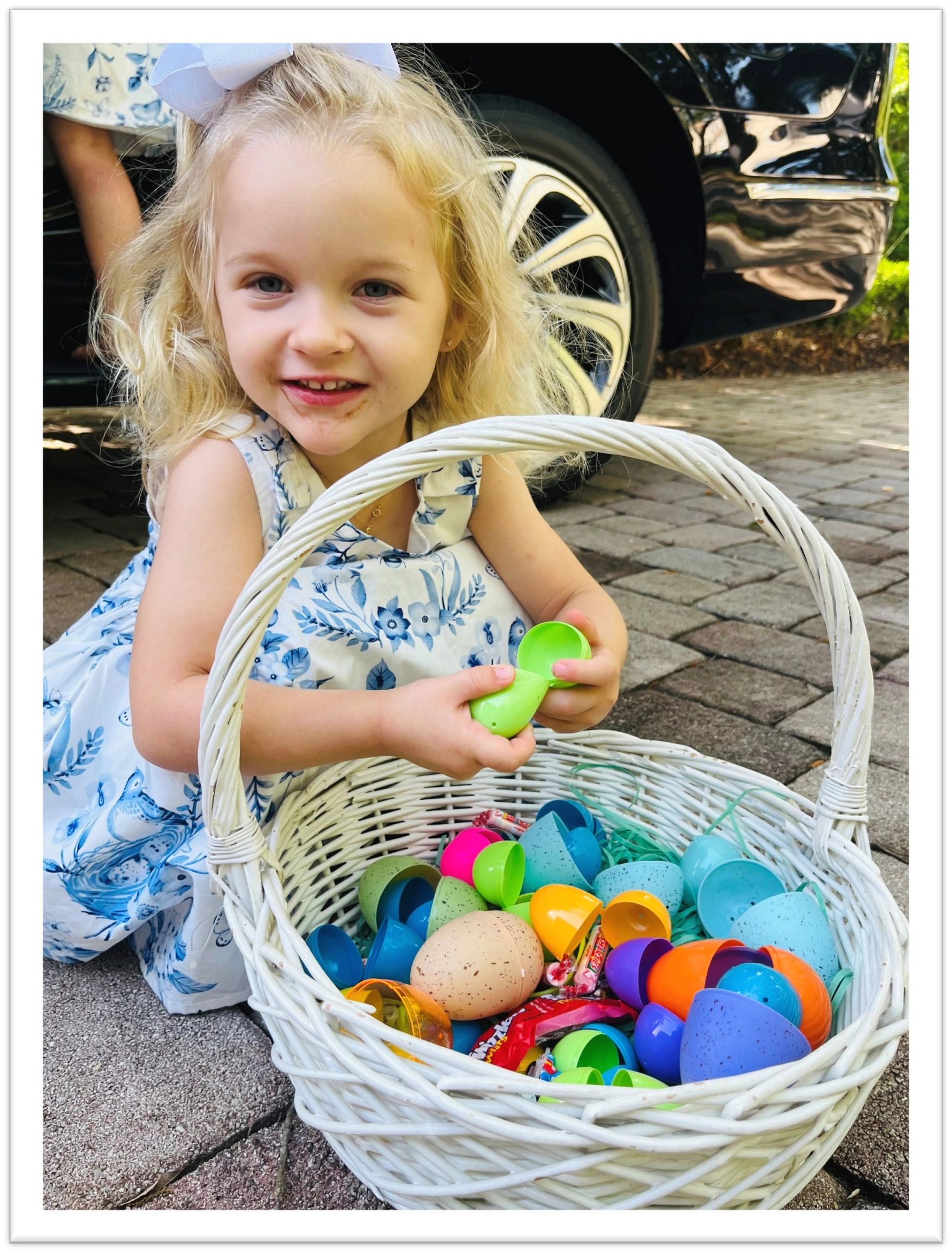 Easter morning excitement - kids collecting eggs