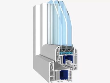 Cross-section of a multi-pane window frame showing insulation layers.