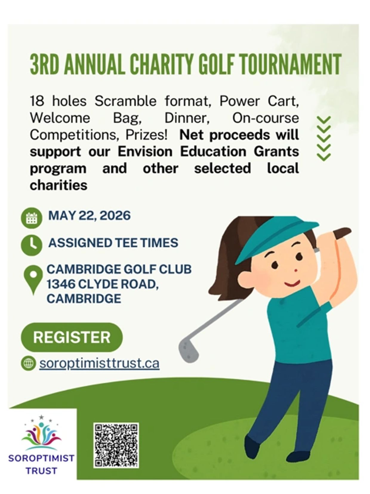 3rd Annual Charity Golf Tournament on May 22, 2026, at Cambridge Golf Club.