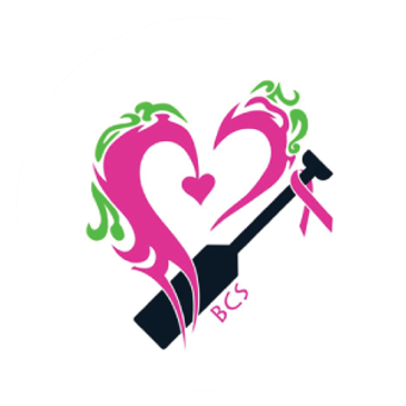 Pink heart design with rifle and breast cancer ribbon.