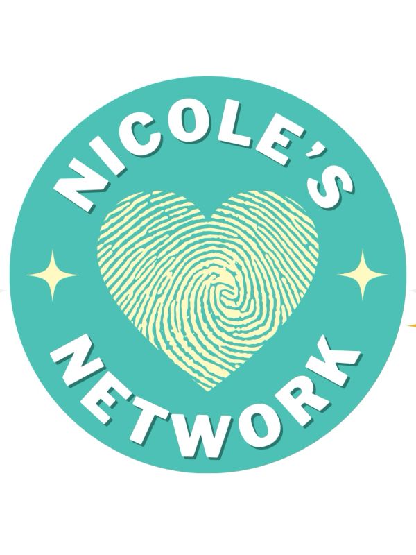 Logo with fingerprint heart and text 'Nicole's Network'.