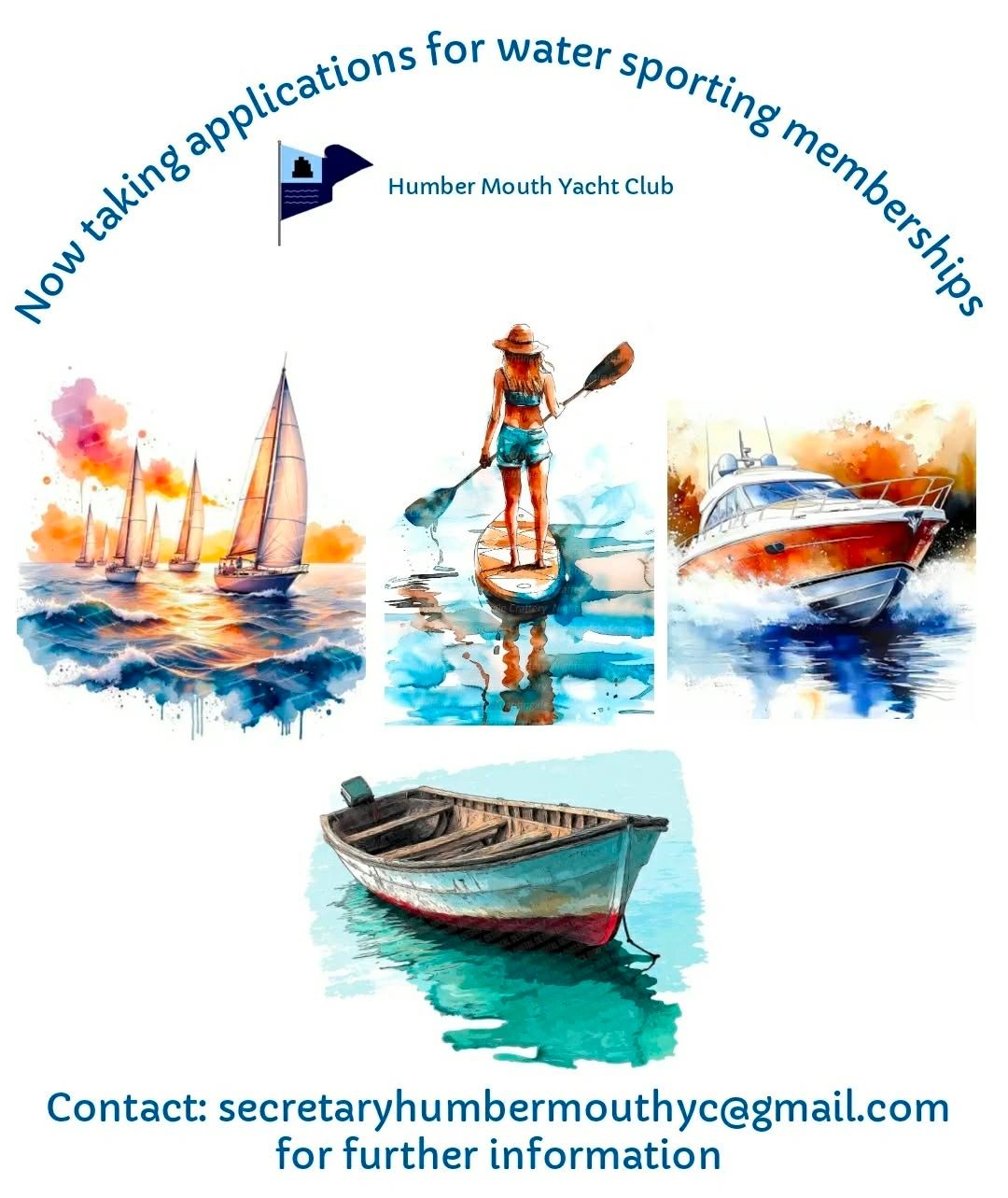 Water sports memberships available at Humber Mouth Yacht Club with various boats and paddleboarding.