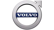 Volvo logo with a metallic circular frame and blue banner.