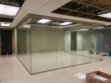 Custom Frameless Glass Island Office Installation