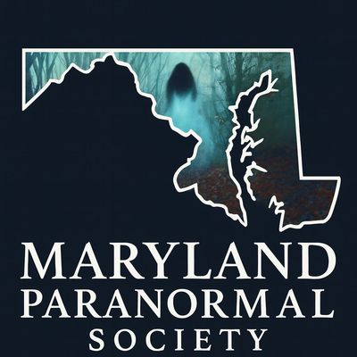 Maryland Paranormal Society logo with ghostly figure inside state outline.