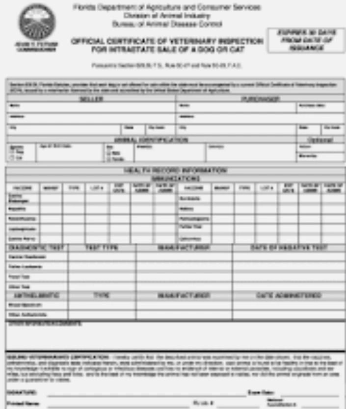 Certificate of Veterinary Inspection