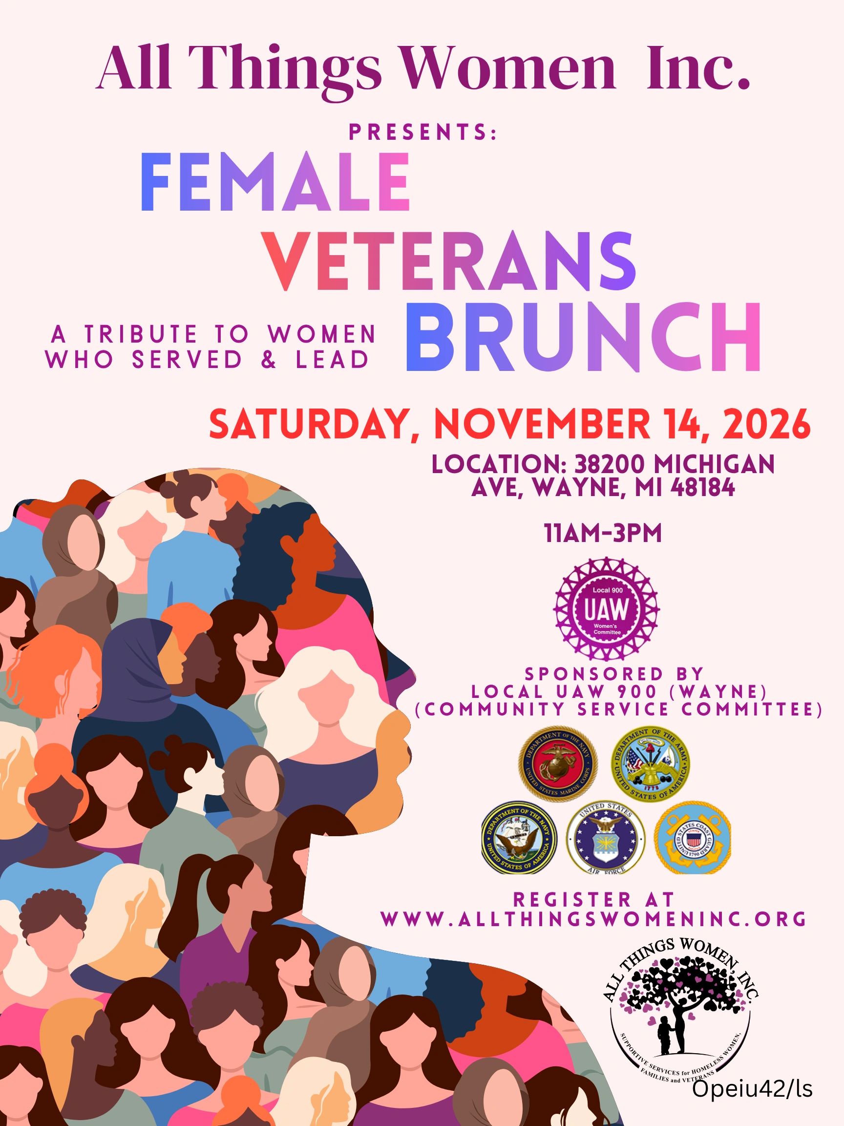Event flyer for Female Veterans Brunch on Nov 14, 2026.