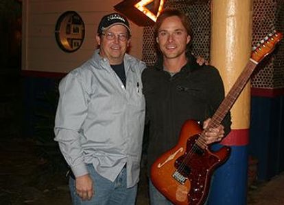 (Rick Shaw with country artist / song writer Bryan White and Bryan's custom Shaw guitar.)