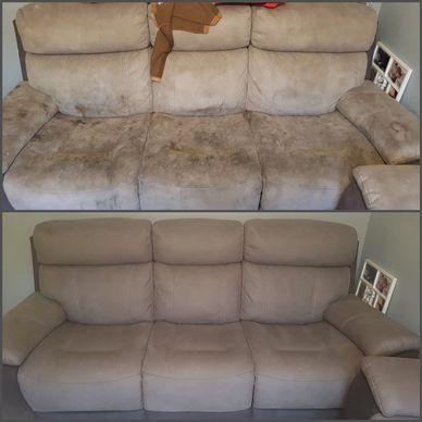 Artificial Suede sofa before & After a deep thorough clean 