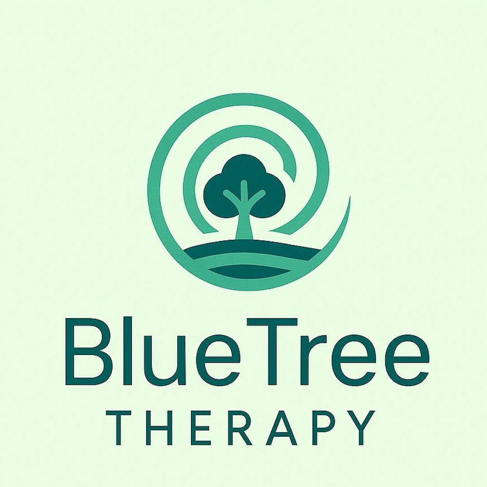 Blue Tree Therapy logo featuring a stylized tree within a circular design.