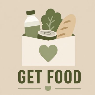 Illustration of groceries with the phrase 'Get Food'.