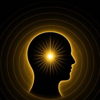 Silhouette of a human head with a glowing light inside, symbolizing enlightenment.