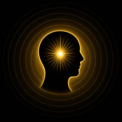 Silhouette of a human head with a glowing light inside, symbolizing enlightenment.