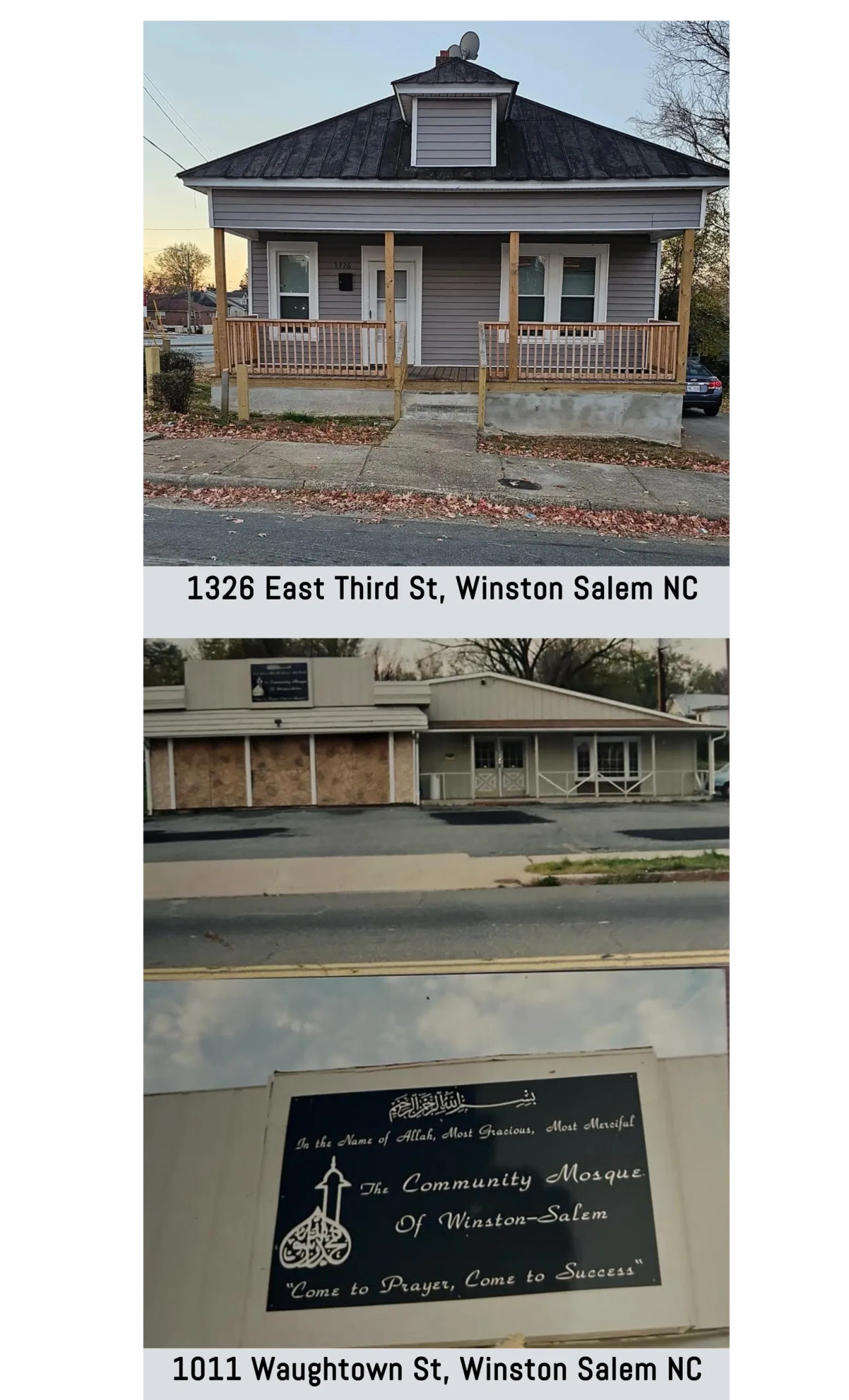 Historic Community Mosque location at 1326 East Third Street in Winston-Salem