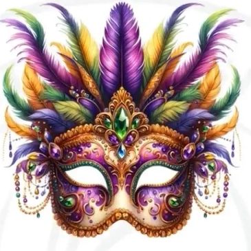 Colorful feathered carnival mask with gems.