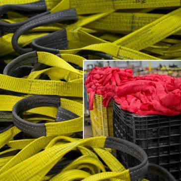 Yellow and red industrial straps and gloves.