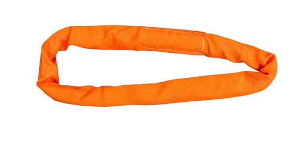 Orange fabric lifting sling loop.