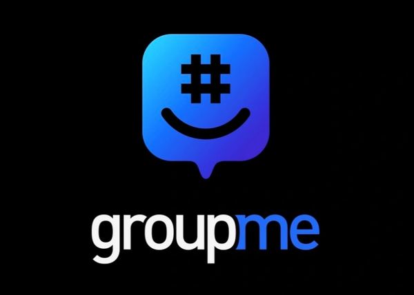 GroupMe logo with a blue chat bubble and hashtag smiley.