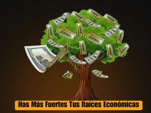 Arbol con mucho dinero y un texto que dice Has Mas fuertes tus Raices Economicas