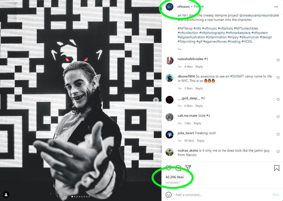 Vampire character posing in front of a digital billboard featuring pixelated designs, highlighting innovative advertising strategies in Times Square.