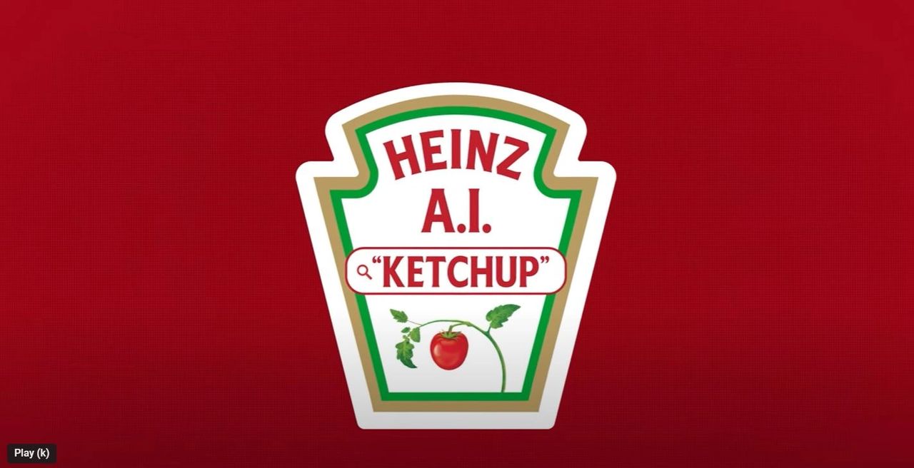 Heinz A.I. "Ketchup" logo on red background, symbolizing innovative AI-driven advertising strategies in marketing.