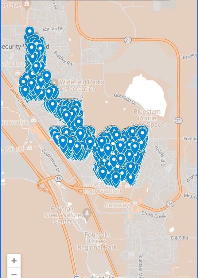 Map displaying targeted distribution locations for door hangers in Alabama, highlighting strategic areas for American Guerrilla Marketing's promotional efforts.