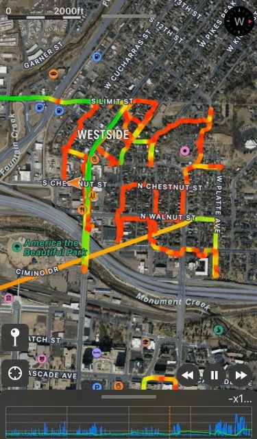 Map displaying targeted areas for door hanger distribution in Alabama, highlighting streets and neighborhoods with color-coded routes for effective marketing strategies.