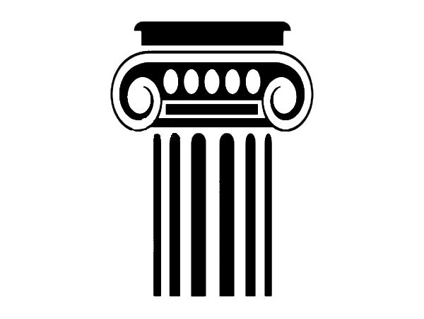 Black and white illustration of an Ionic column with scrolls and oval decorations.