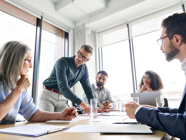 A team of people having a meeting