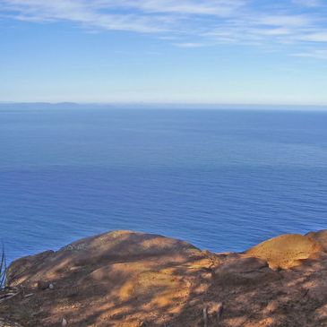 View of the sea and horizon from a cliff edge