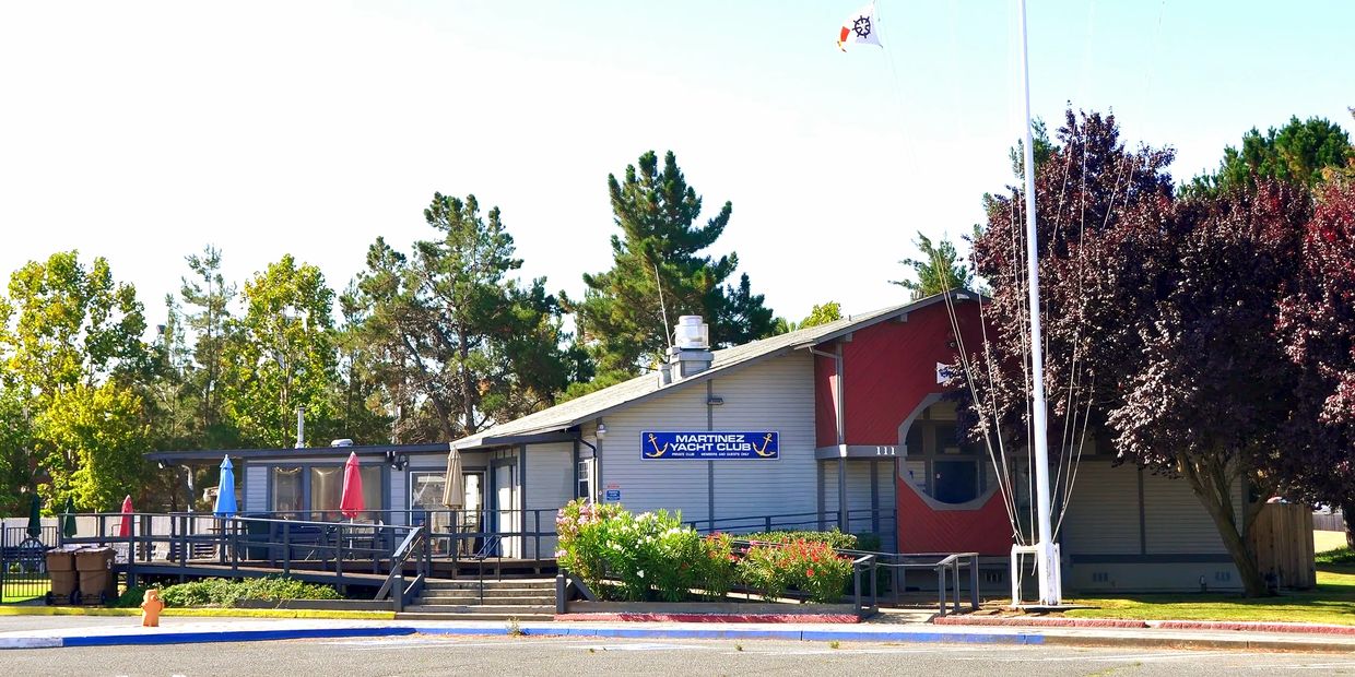 The Martinez Yacht Clubhouse, viewed from the parking lot.