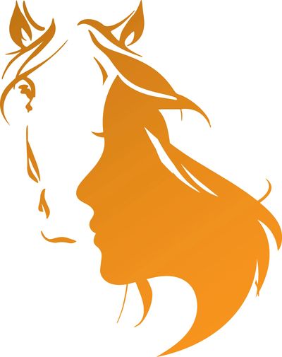 Dual image of a woman's face and a horse.