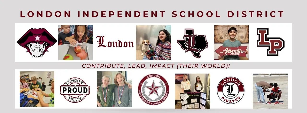 Collage showcasing London Independent School District's students, logos, and activities.