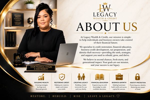 Professional woman presenting Legacy Wealth &amp; Credit's mission and services.