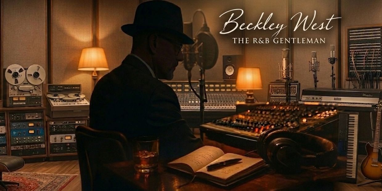 Man in a hat in a cozy music studio with warm lighting.