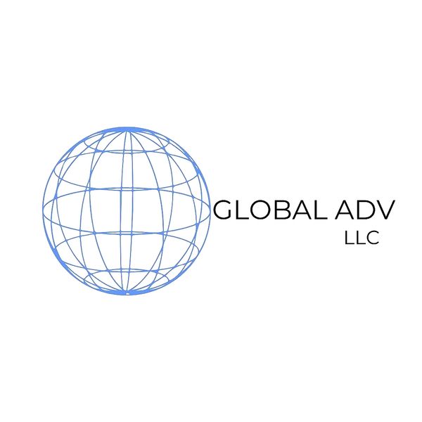 Global Adv logo with global icon in blue color 
