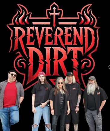 Band Reverend Dirt in front of their logo.