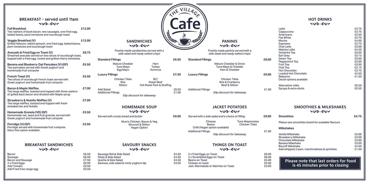 The Village Cafe Menu Feb 2026